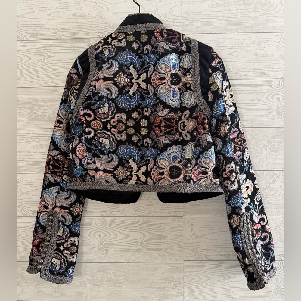Free People Black Paisley Multicolor Embroidered Cropped Jacket-Women’s XS - Picture 2 of 3